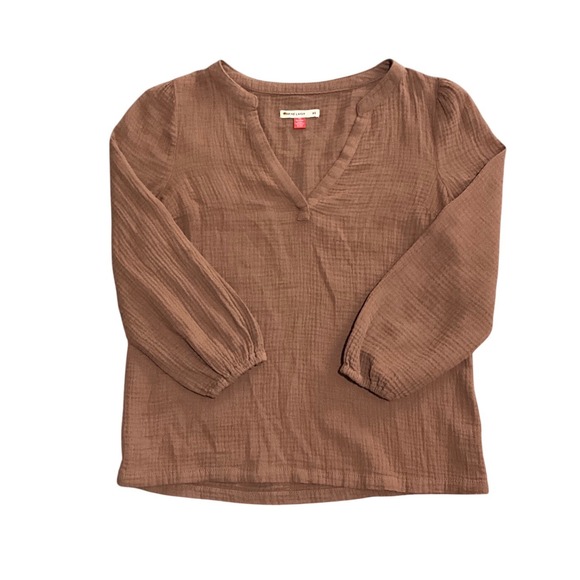 Marine Layer Brown Cotton Gauze Split Neck Boho 3/4 Sleeve Blouse Lightweight XS - Picture 3 of 10